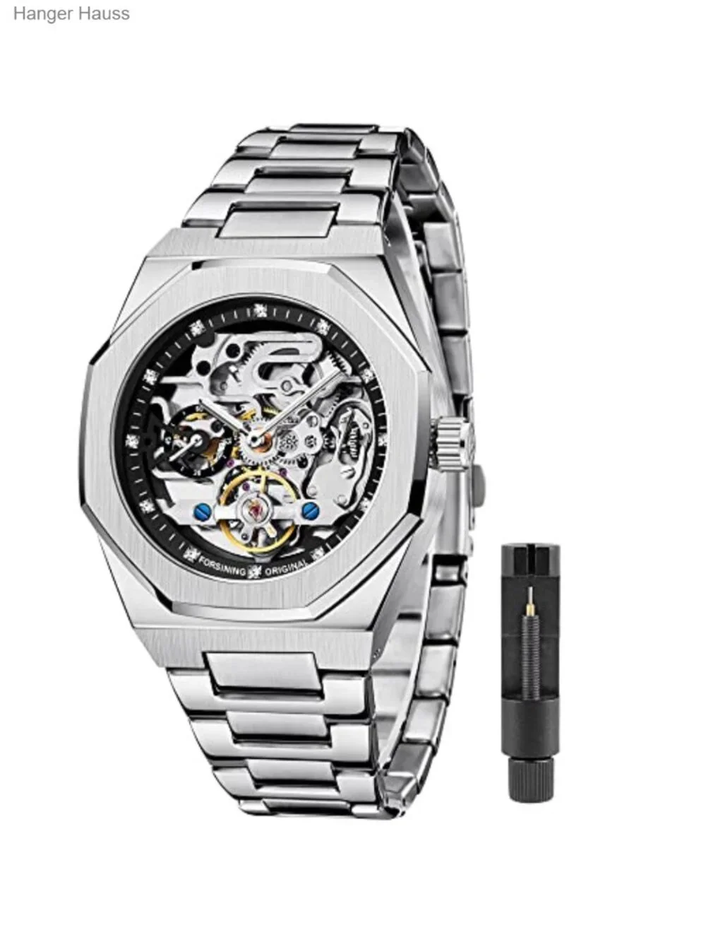 Mens Skeleton Automatic Mechanical Watch Stainless Steel Business Luxury